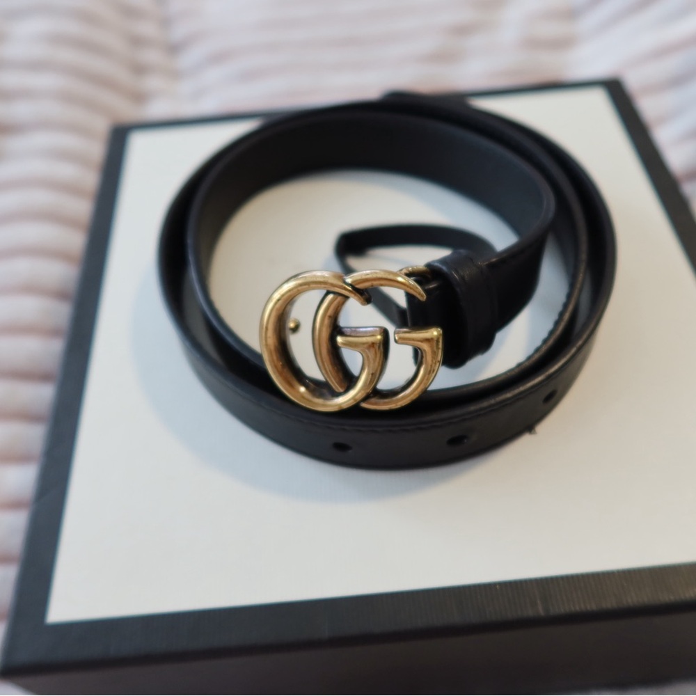 Gucci Black and Gold Designer Belt